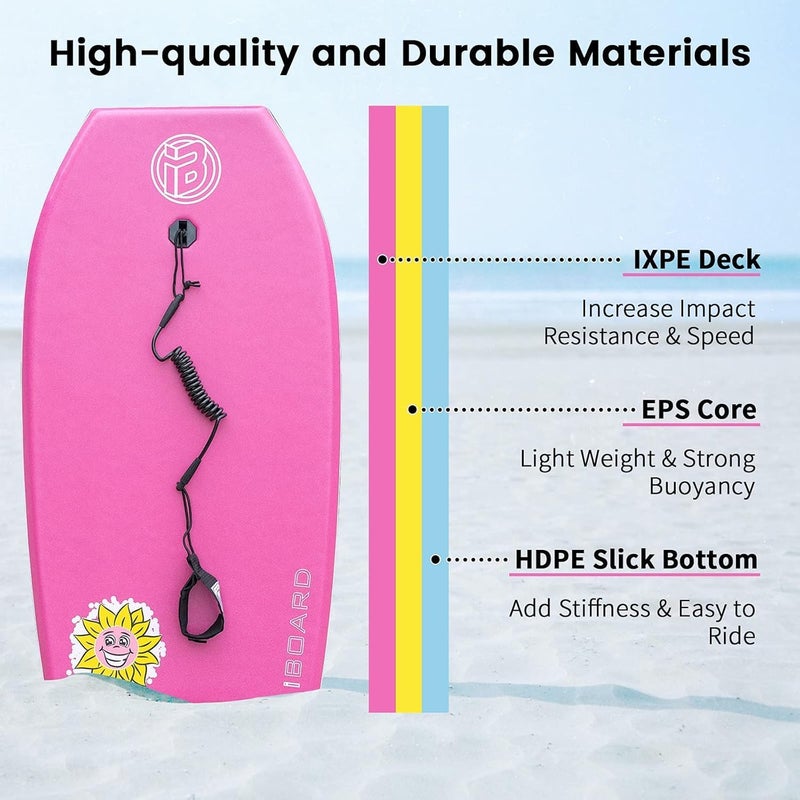 iBoard Bodyboard with Wrist Leash Lightweight Body Board for Adults with EPS Core 33/37/41 Inch Choose Color - Image 2